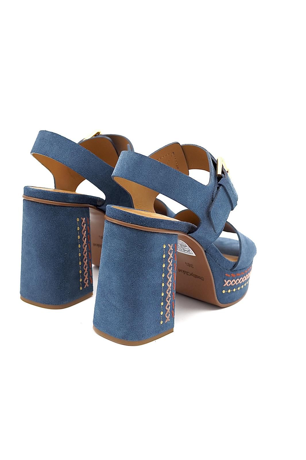See By Chloe Pheebe Embroidered Leather Platform Sandals - Indigo Blue - 4UK
