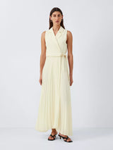 Marella Statua Lapel Collar Sleeveless Pleated Maxi Dress - Wool White UK 16