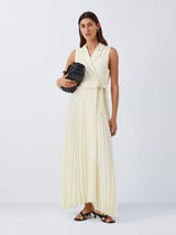 Marella Statua Lapel Collar Sleeveless Pleated Maxi Dress - Wool White UK 16