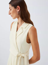 Marella Statua Lapel Collar Sleeveless Pleated Maxi Dress - Wool White UK 16