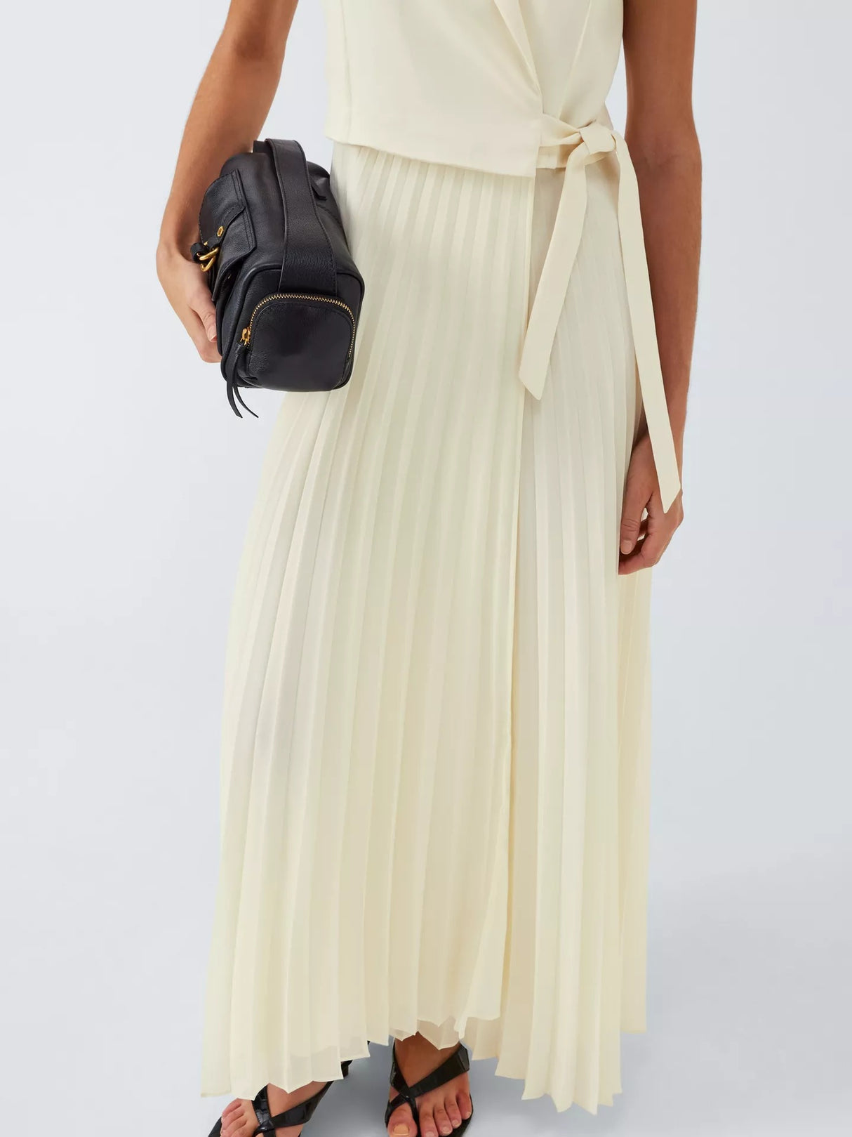 Marella Statua Lapel Collar Sleeveless Pleated Maxi Dress - Wool White UK 16