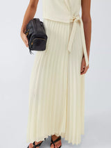 Marella Statua Lapel Collar Sleeveless Pleated Maxi Dress - Wool White UK 16