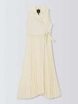 Marella Statua Lapel Collar Sleeveless Pleated Maxi Dress - Wool White UK 16