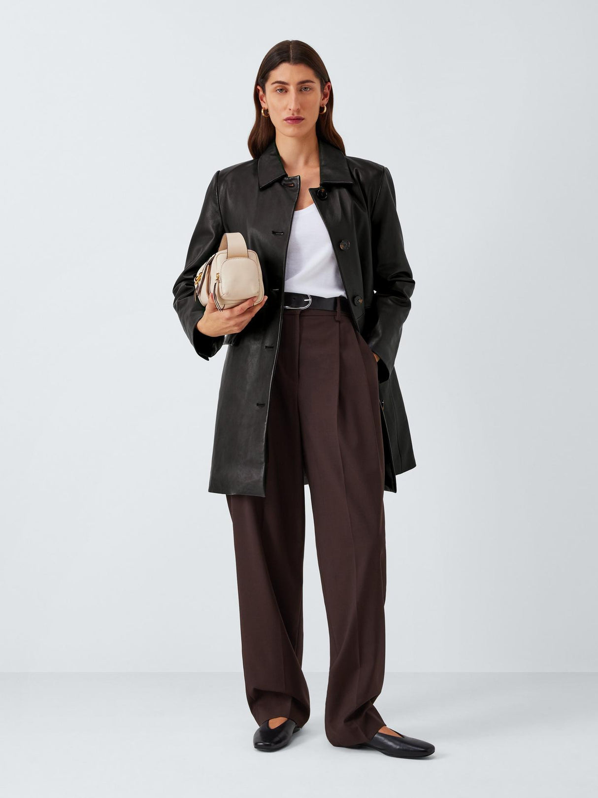 Marella Palombo Womens Regular Fit Smart Sheep Leather Coat Size 6 - Black