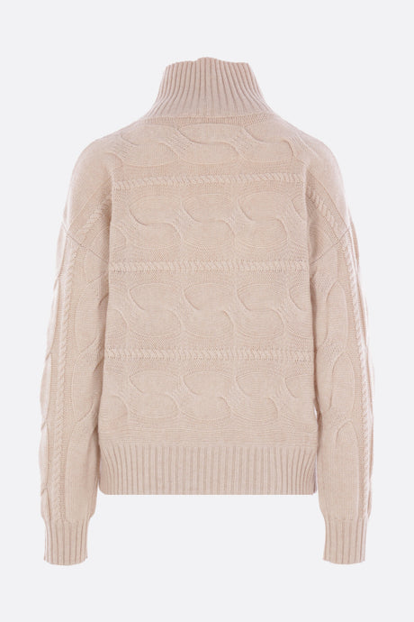 Max Mara Studio Vodka Cable Knit Cashmere Wool Pullover Jumper - Beige - S