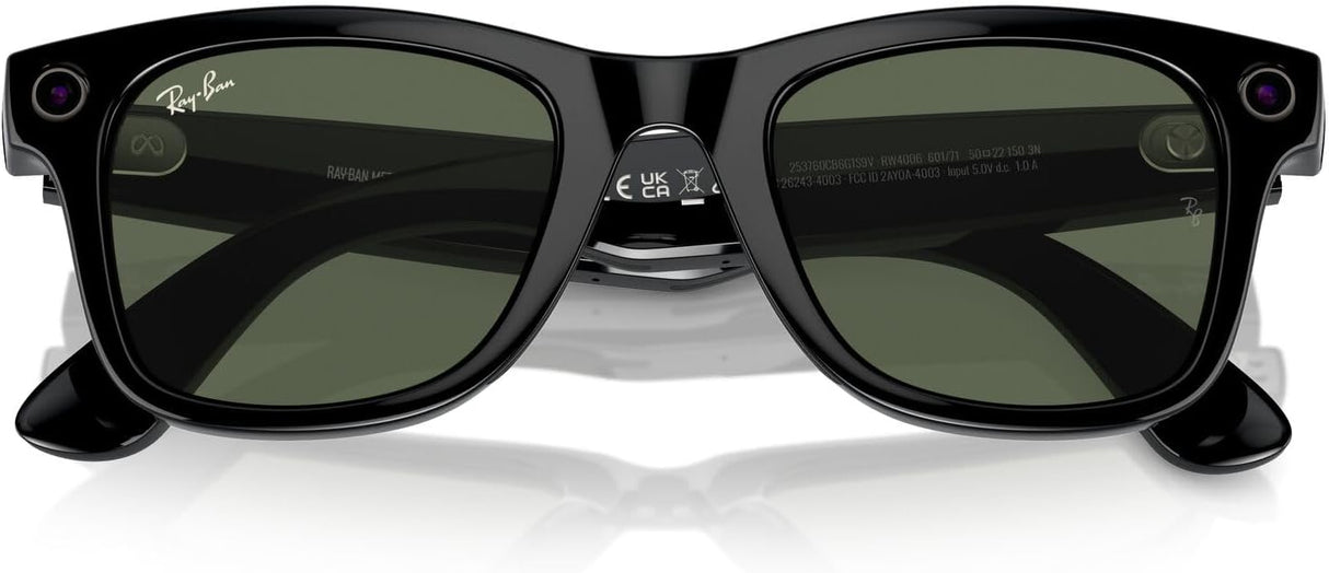 Meta Ray-Ban Meta Wayfarer Unisex Smart Sunglasses - Shiny Black/G15 Green