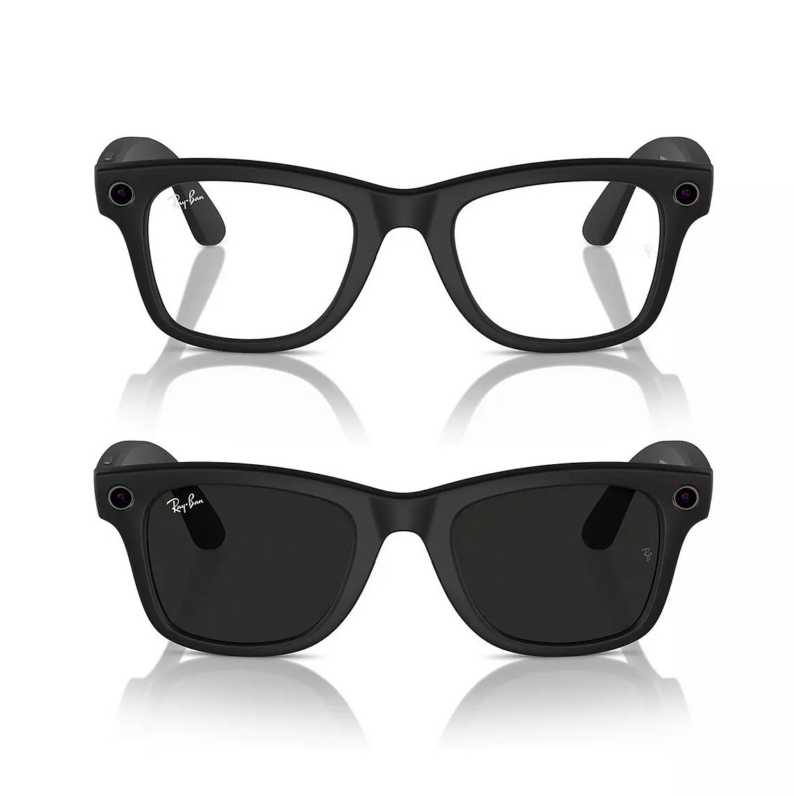 Meta Ray-Ban Clear to G15 Green Wayfarer Glasses - Matte Black - Medium