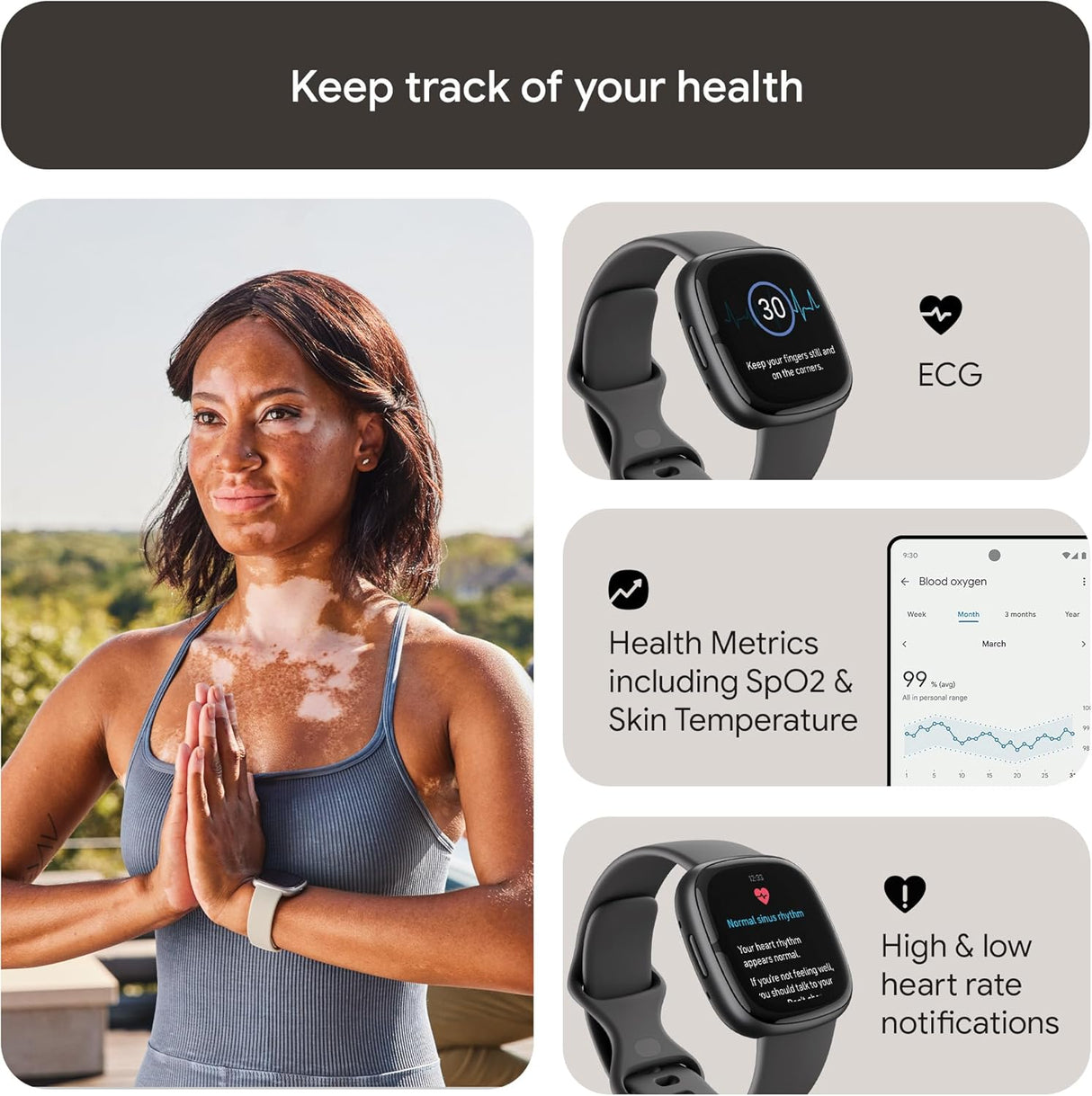 Fitbit Sense 2 Health & Fitness GPS Smartwatch - Shadow Grey/Graphite - Kazoop 