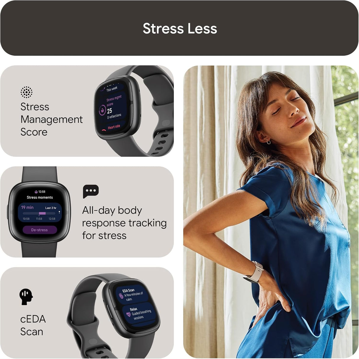 Fitbit Sense 2 Health & Fitness GPS Smartwatch - Shadow Grey/Graphite - Kazoop 