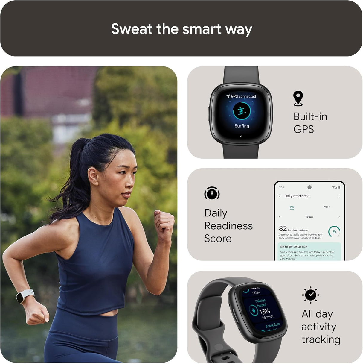Fitbit Sense 2 Health & Fitness GPS Smartwatch - Shadow Grey/Graphite - Kazoop 