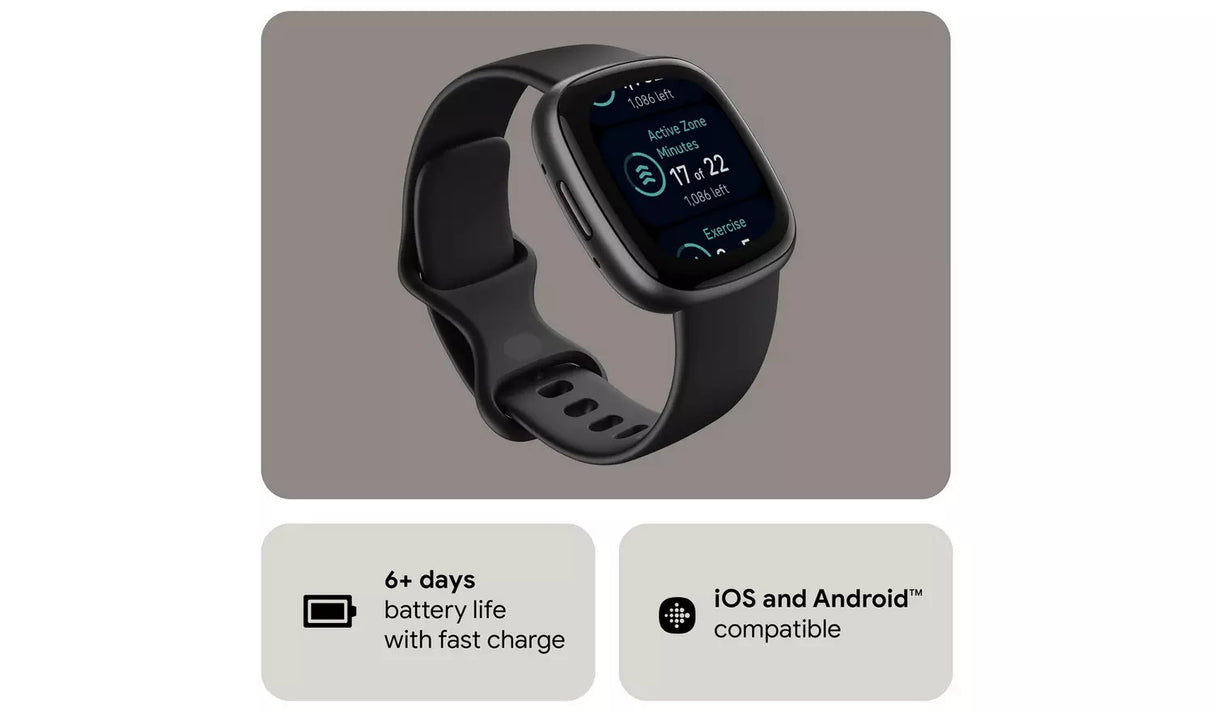 Fitbit Versa 4 Fitness Smartwatch 28.38mm GPS FB523BKBK - Graphite/Black