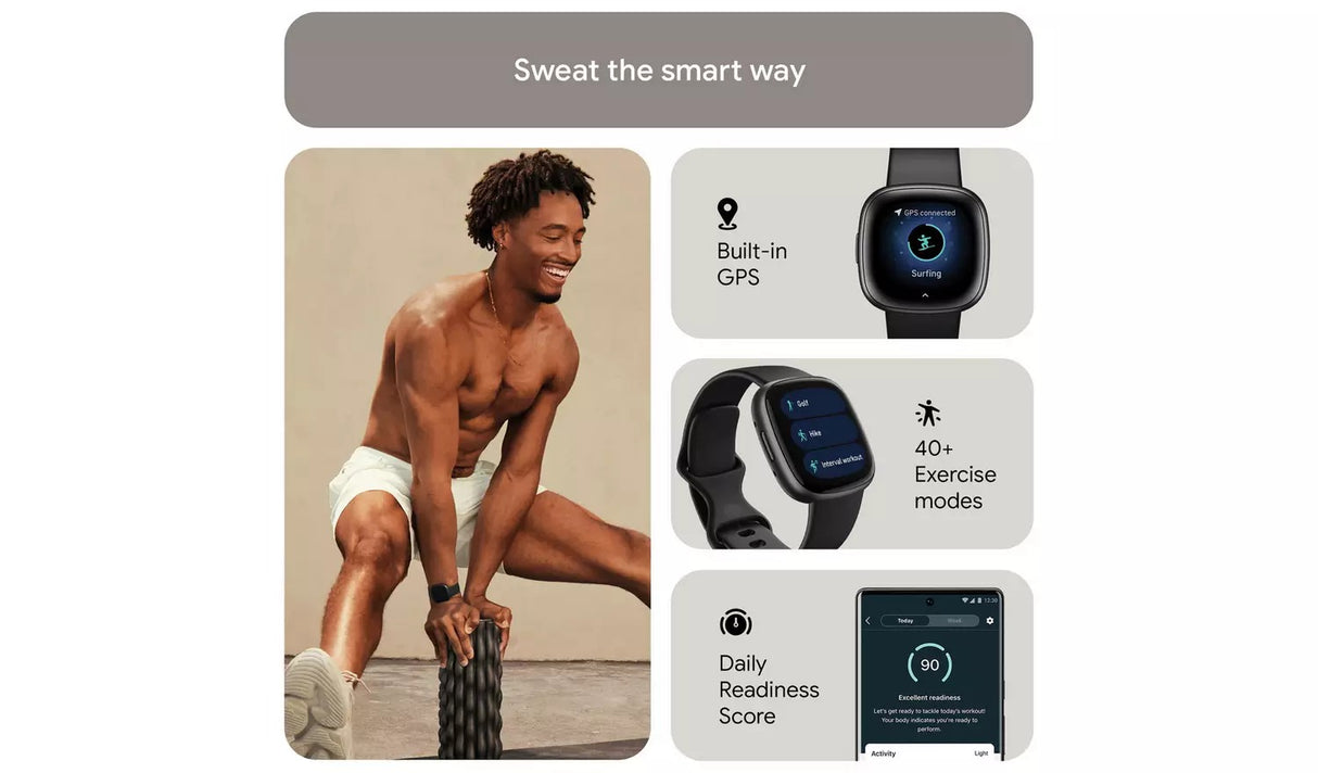 Fitbit Versa 4 Fitness Smartwatch 28.38mm GPS FB523BKBK - Graphite/Black