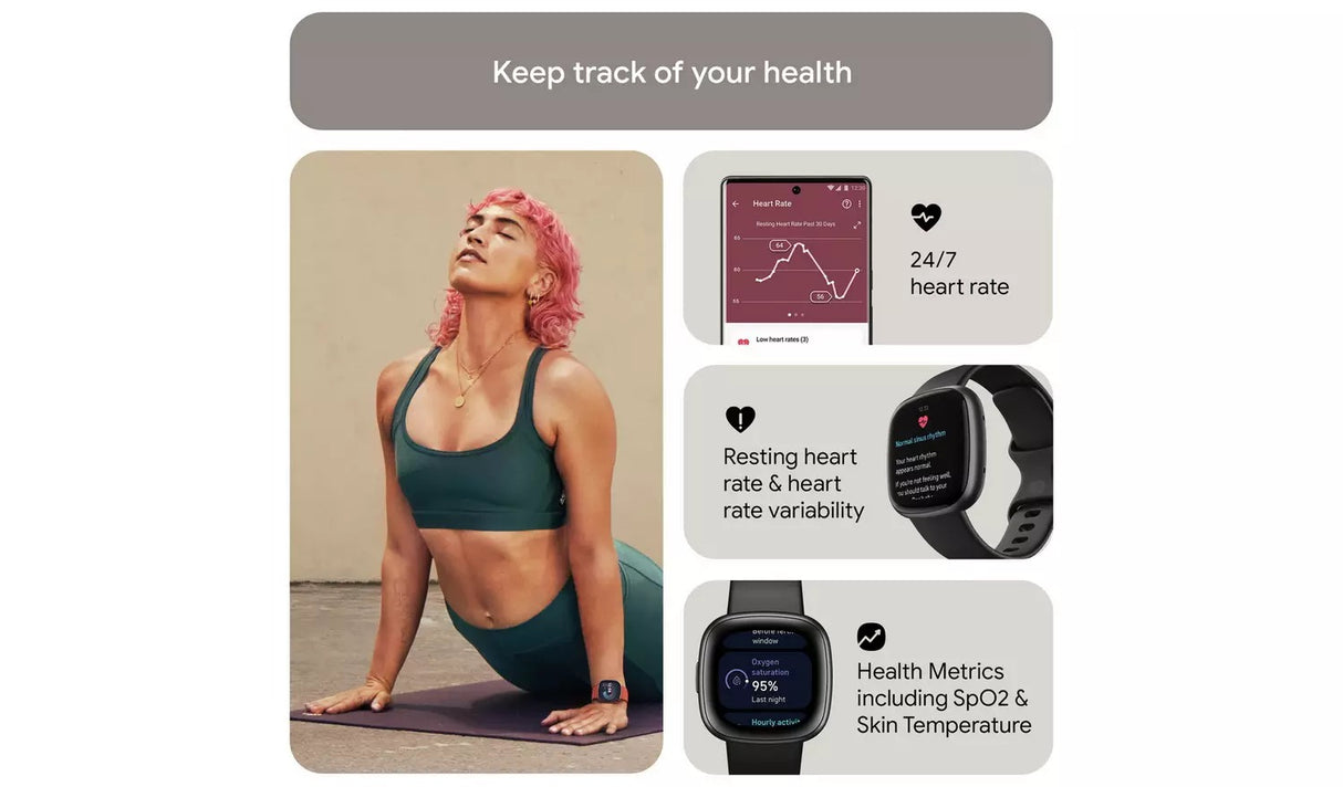 Fitbit Versa 4 Fitness Smartwatch 28.38mm GPS FB523BKBK - Graphite/Black