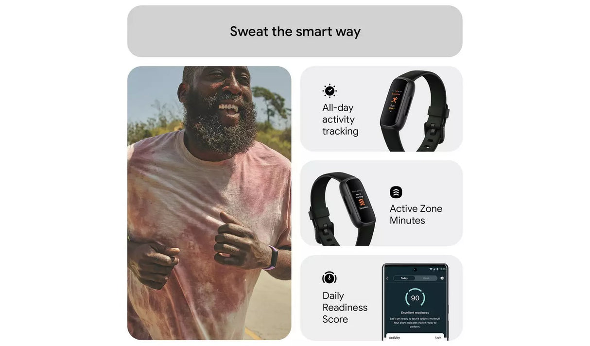 Fitbit Inspire 3 Fitness Tracker 16.07mm Touchscreen iOS/Android - Black - Kazoop 