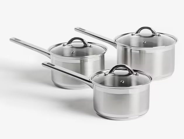 John Lewis Classic 3 Pieces Saucepan & Glass Lid Set - Stainless Steel