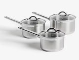 John Lewis Classic 3 Pieces Saucepan & Glass Lid Set - Stainless Steel