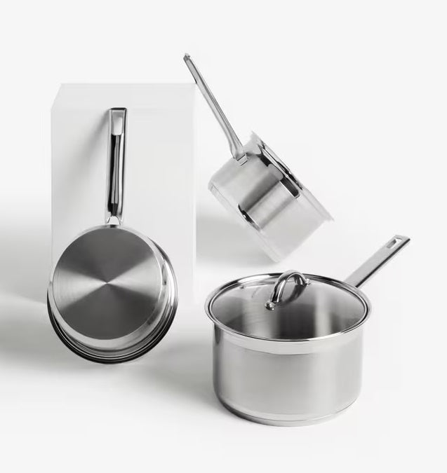 John Lewis Classic 3 Pieces Saucepan & Glass Lid Set - Stainless Steel