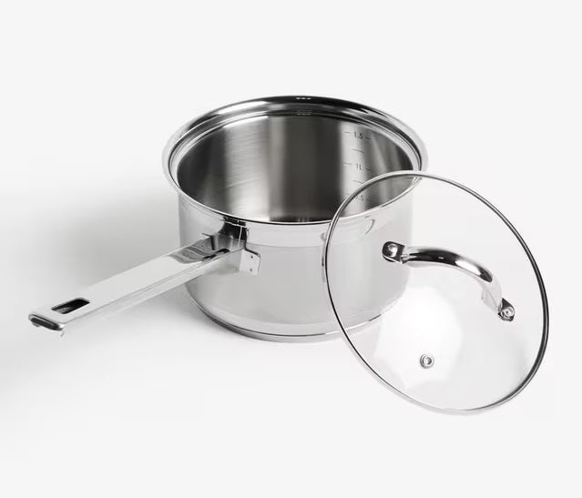 John Lewis Classic 3 Pieces Saucepan & Glass Lid Set - Stainless Steel