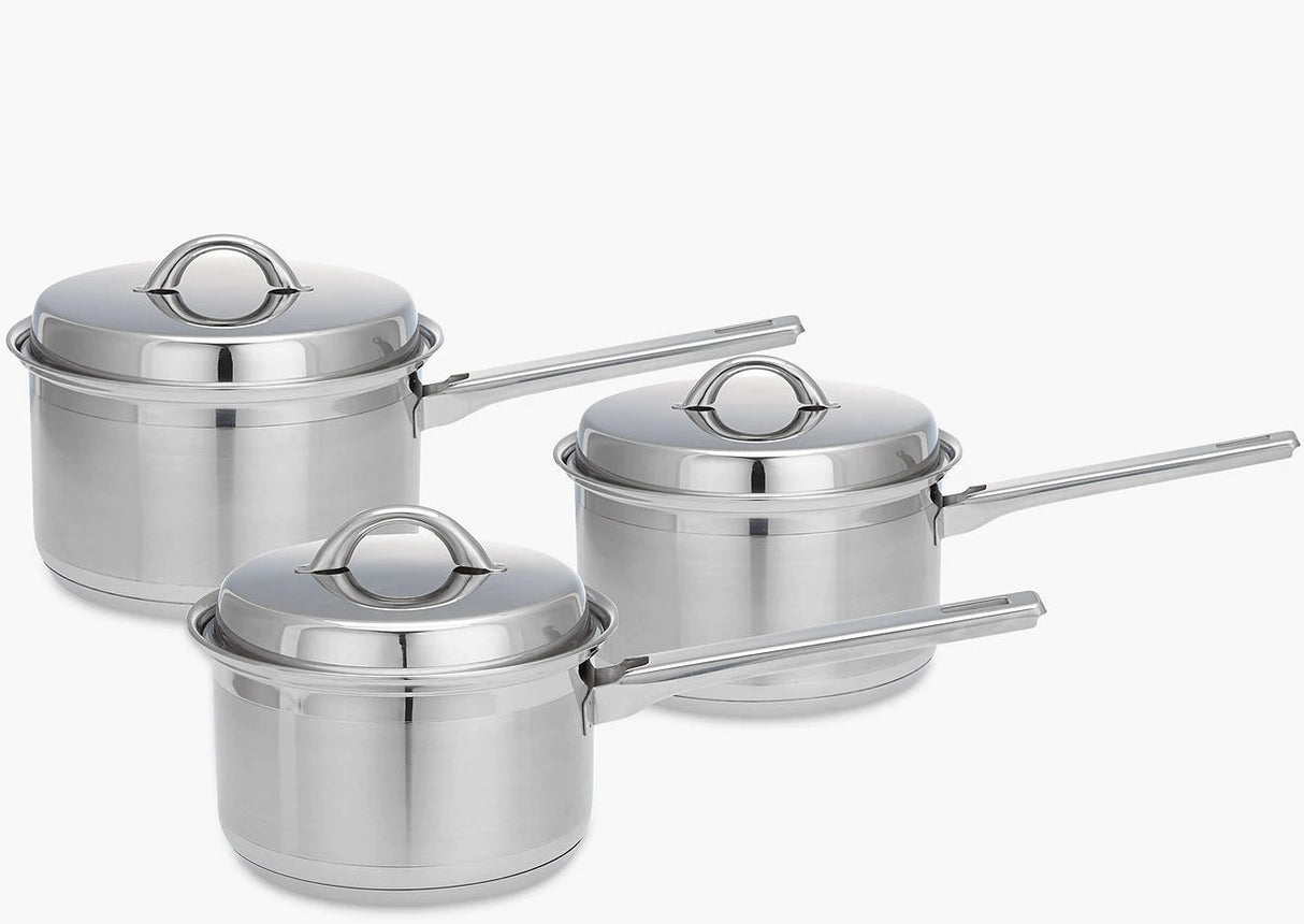 John Lewis Classic Stainless Steel Lidded Saucepan 3 Piece Set