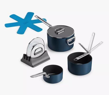 Joseph Joseph Space Folding Handle Non-Stick Saucepan & Accessories Set Navy - Kazoop 