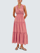 Rails Loulou Cabana Stripe Womens Linen Blend Rich Dress Pink Multi - Size M