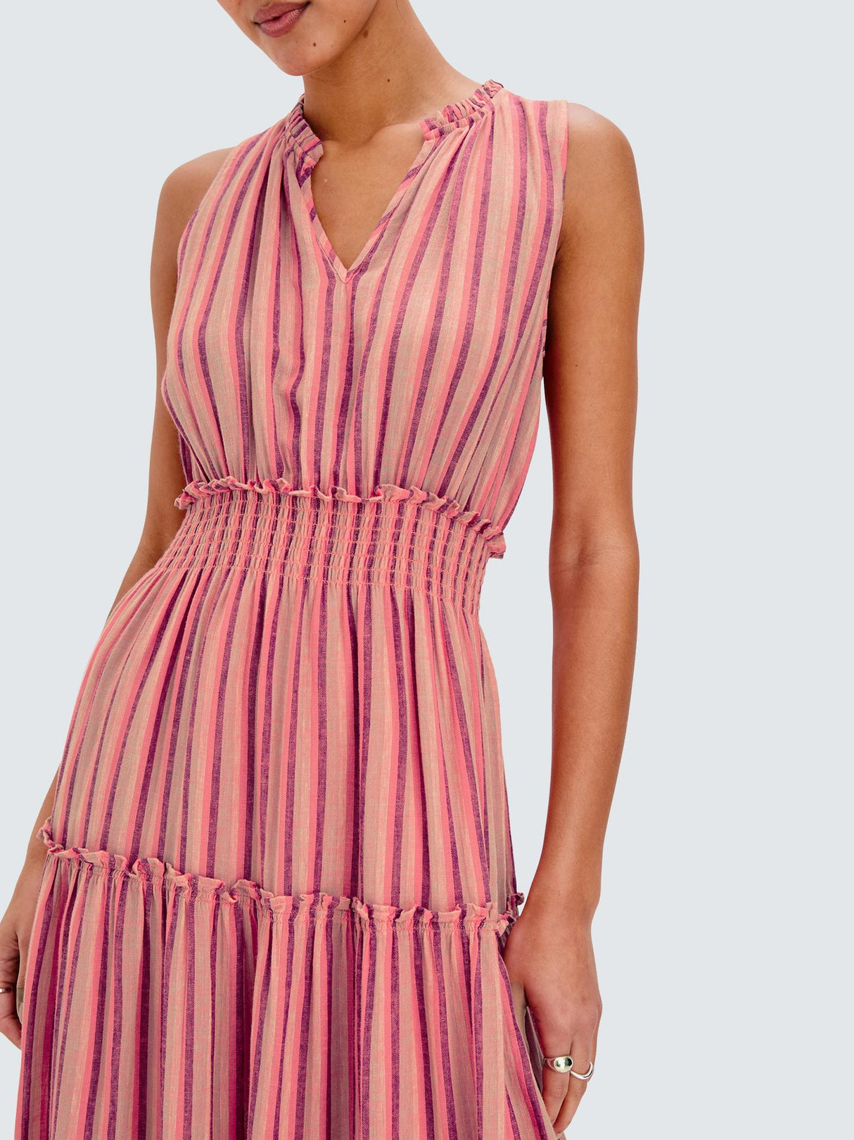 Rails Loulou Cabana Stripe Womens Linen Blend Rich Dress Pink Multi - Size M