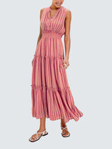 Rails Loulou Cabana Stripe Womens Linen Blend Rich Dress Pink Multi - Size M