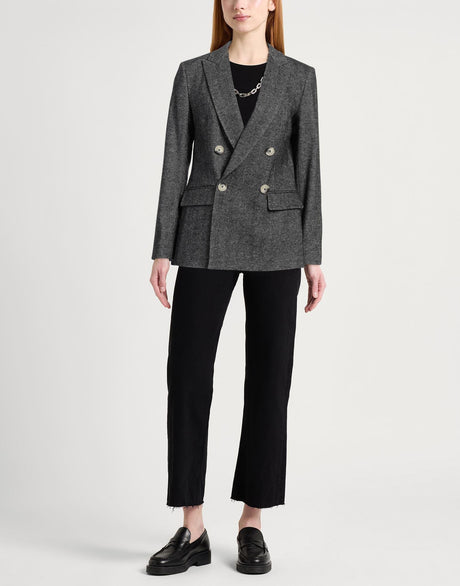 Leon & Harper Volverte Chevron Stripe Double Breasted Blazer Grey - Size M