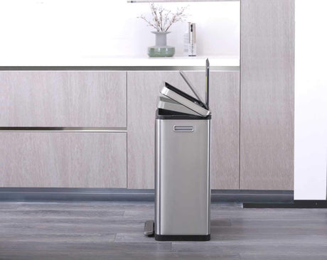 EKO X Cube 30L Silver Kitchen Waste Pedal Bin - Stainless Steel