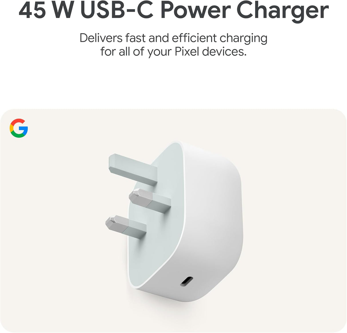 Google 45W USB-C Fast-Charging GA05732-GB Phone Charger- White