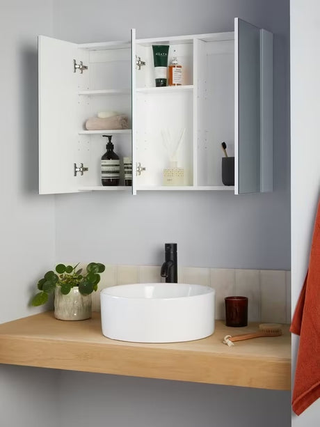 John Lewis White Gloss Soft Close Triple Mirrored Bathroom Cabinet - White