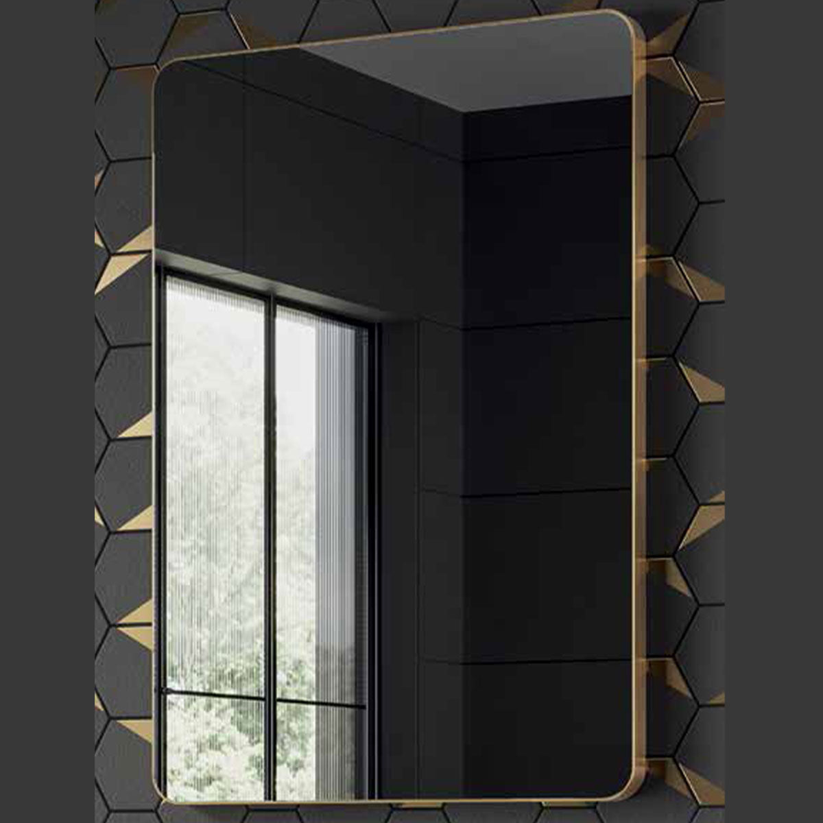 hib. Fusion Curve Bathroom Wall Mirror Brushed Brass H60 x W40 x D2.50cm