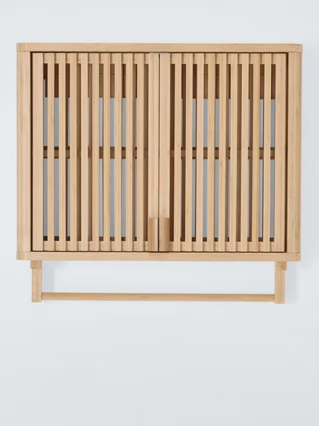 John Lewis Slatted Bamboo Bathroom Wall Cabinet with Towel Rail - Natural