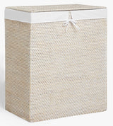 John Lewis & Partners White Rattan 2 Section Laundry Basket - Natural