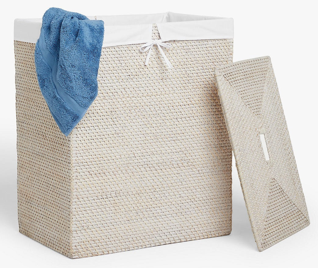 John Lewis & Partners White Rattan 2 Section Laundry Basket - Natural