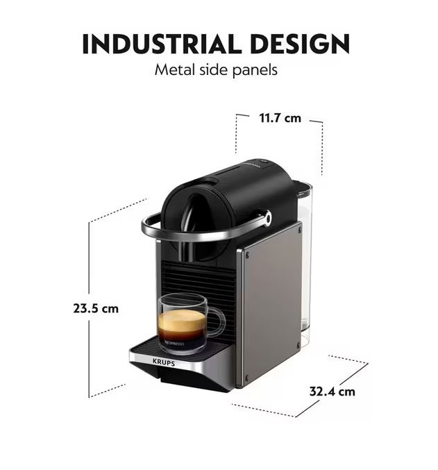 Nespresso by Krups XN306T40 Pixie Capsule Coffee Machine - Titanium/Black - Kazoop 