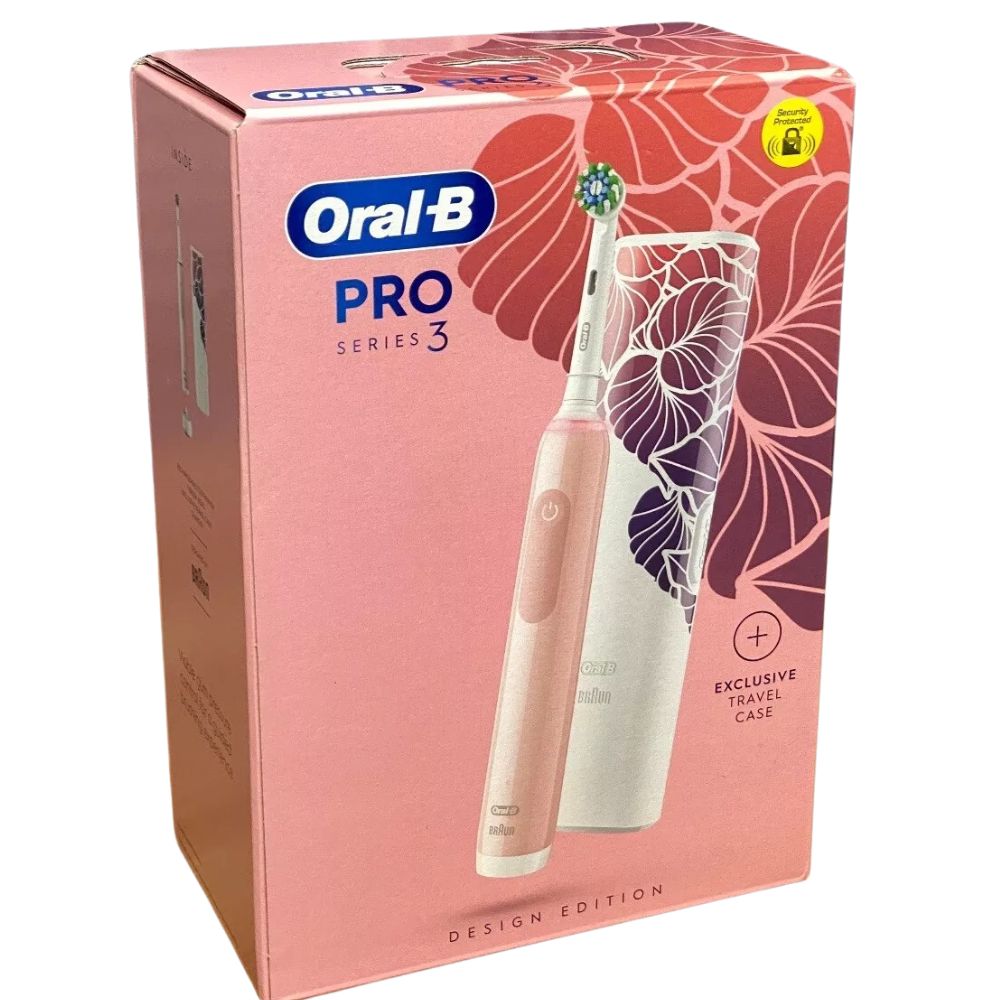 Oral-B Pro Series 3 Pink Electric Toothbrush + Exclusive Flora Travel Case