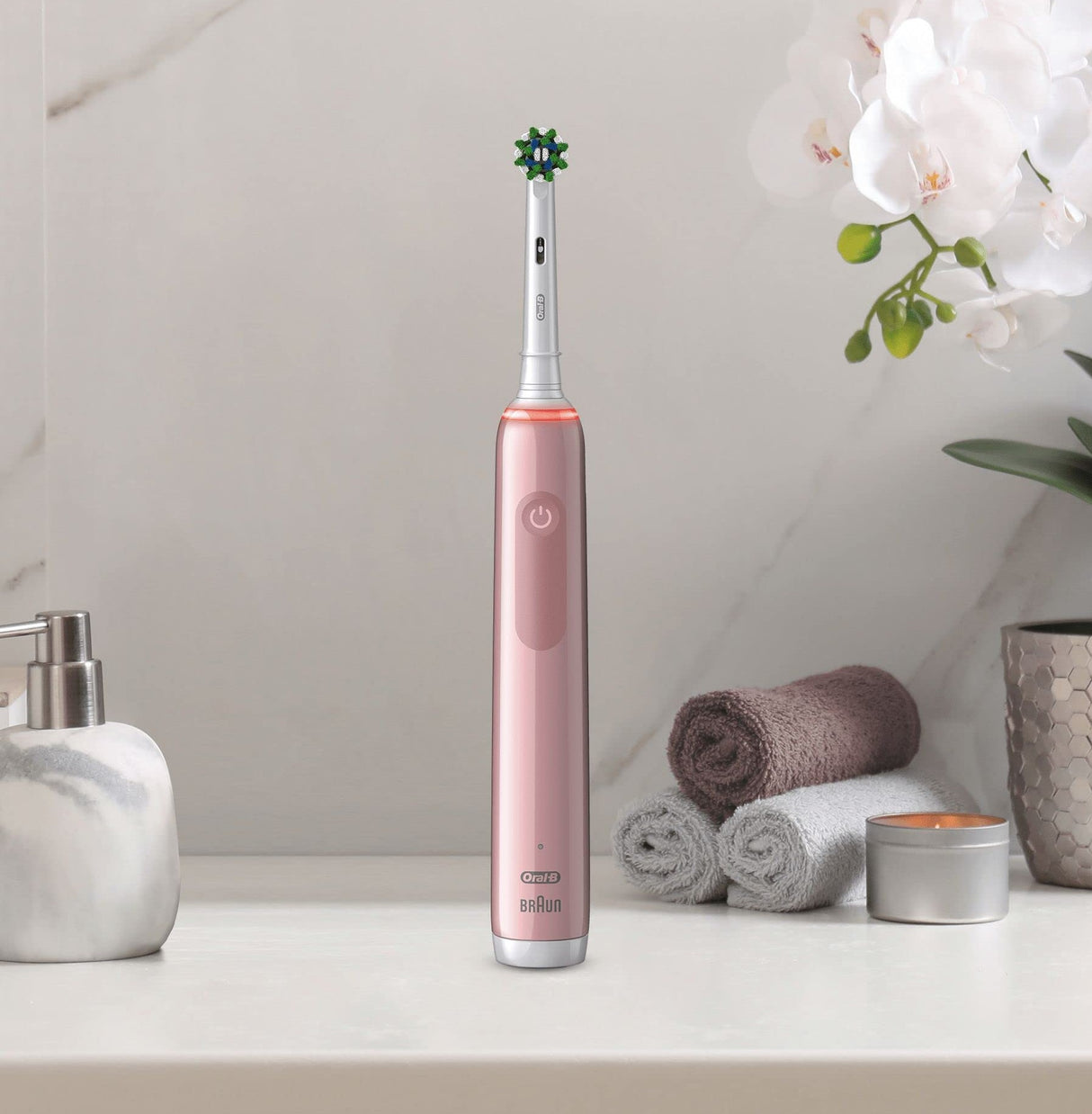 Oral-B Pro Series 3 Pink Electric Toothbrush + Exclusive Flora Travel Case