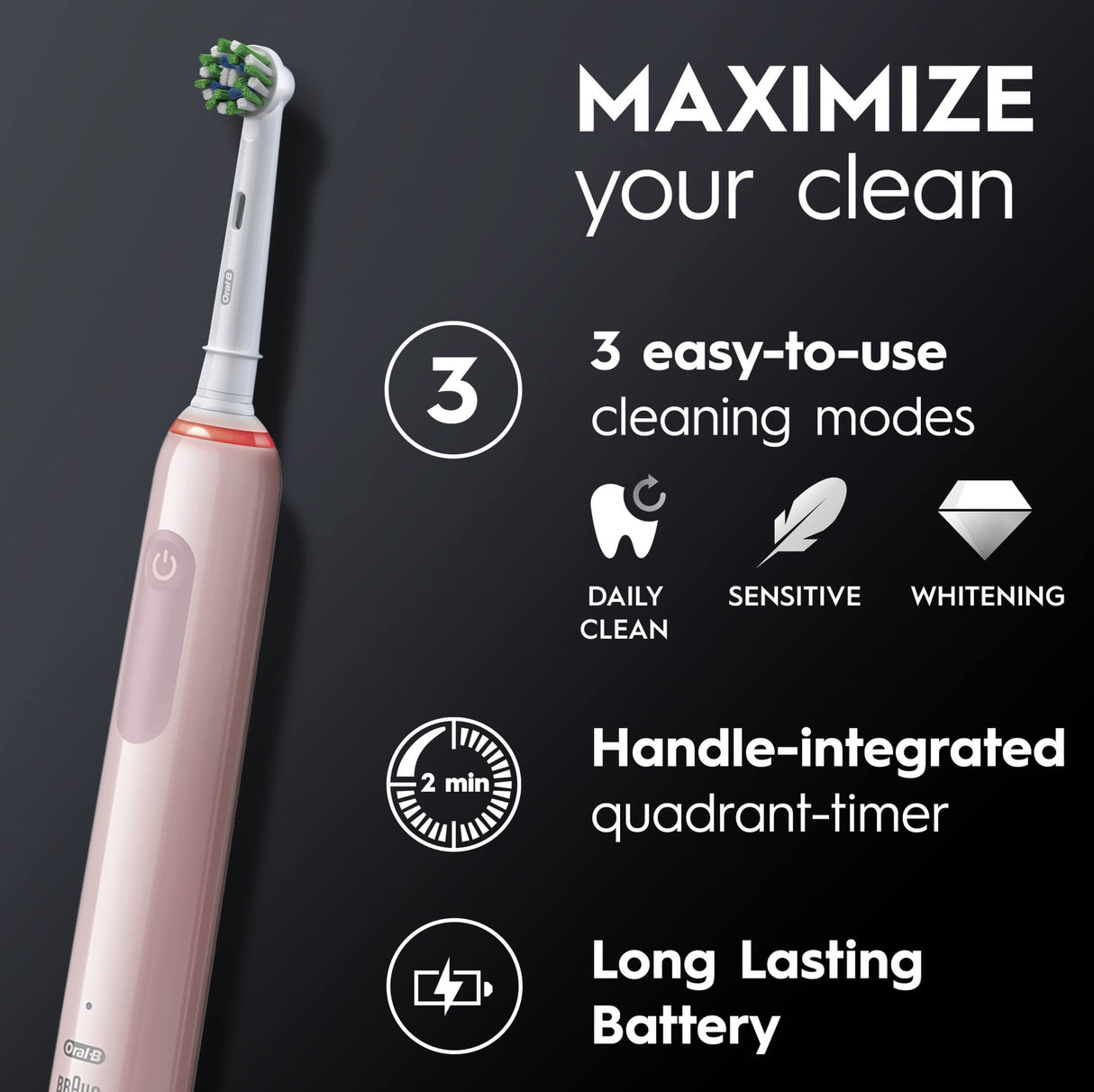 Oral-B Pro Series 3 Pink Electric Toothbrush + Exclusive Flora Travel Case