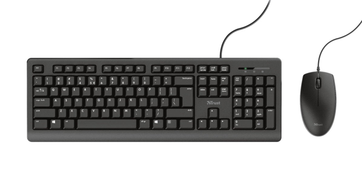 Trust TKM-250 QWERTY UK USB Wired Keyboard & Mouse Set - Black - Kazoop 