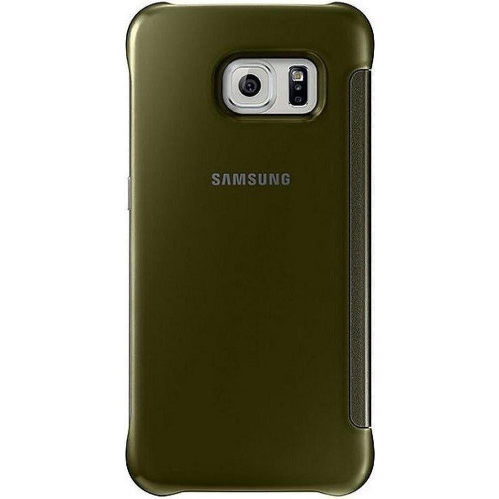 Samsung Galaxy S6 Edge Premium Protective Clear View Flip Phone Cover - Gold