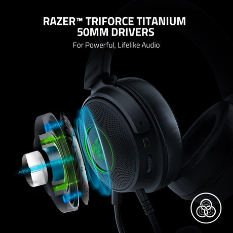 Razer Kraken V3 USB Wired Chroma RGB PC/Switch/PS Gaming Headset - Black