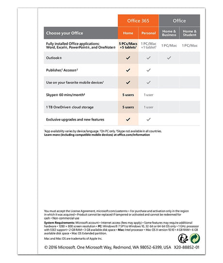Microsoft Office 365 Home 5 Devices 1 Year Subscription Compatible PC/Mac