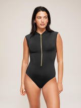 Seafolly Womens Zip Front Recycled Nylon One Piece Swimsuit Black - Size 14