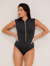 Seafolly Womens Zip Front Recycled Nylon One Piece Swimsuit Black - Size 14