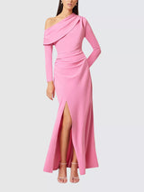 Elliatt Jamie Asymmetric A-Line Long Sleeve Thigh Split Pink Maxi Dress - M