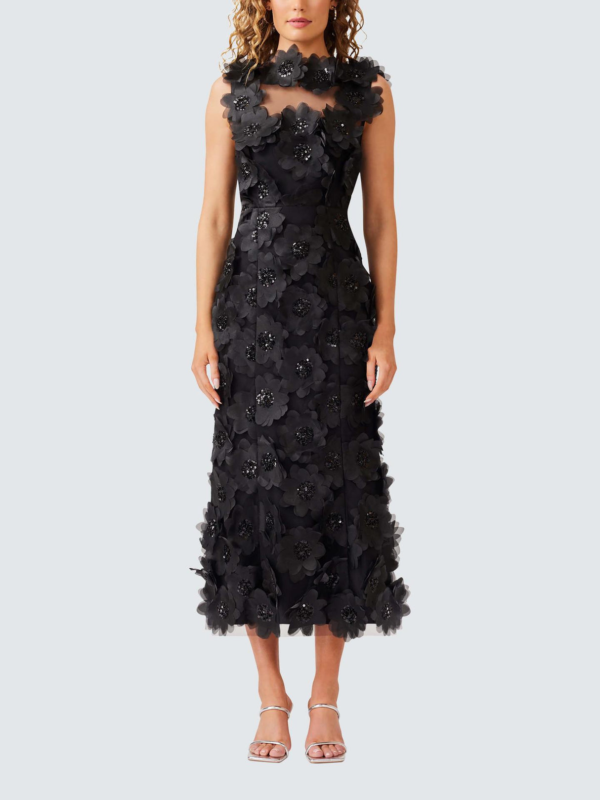 Elliatt Womens Cherry Blossom Polyester 3D Flower Dress Black - Size Medium