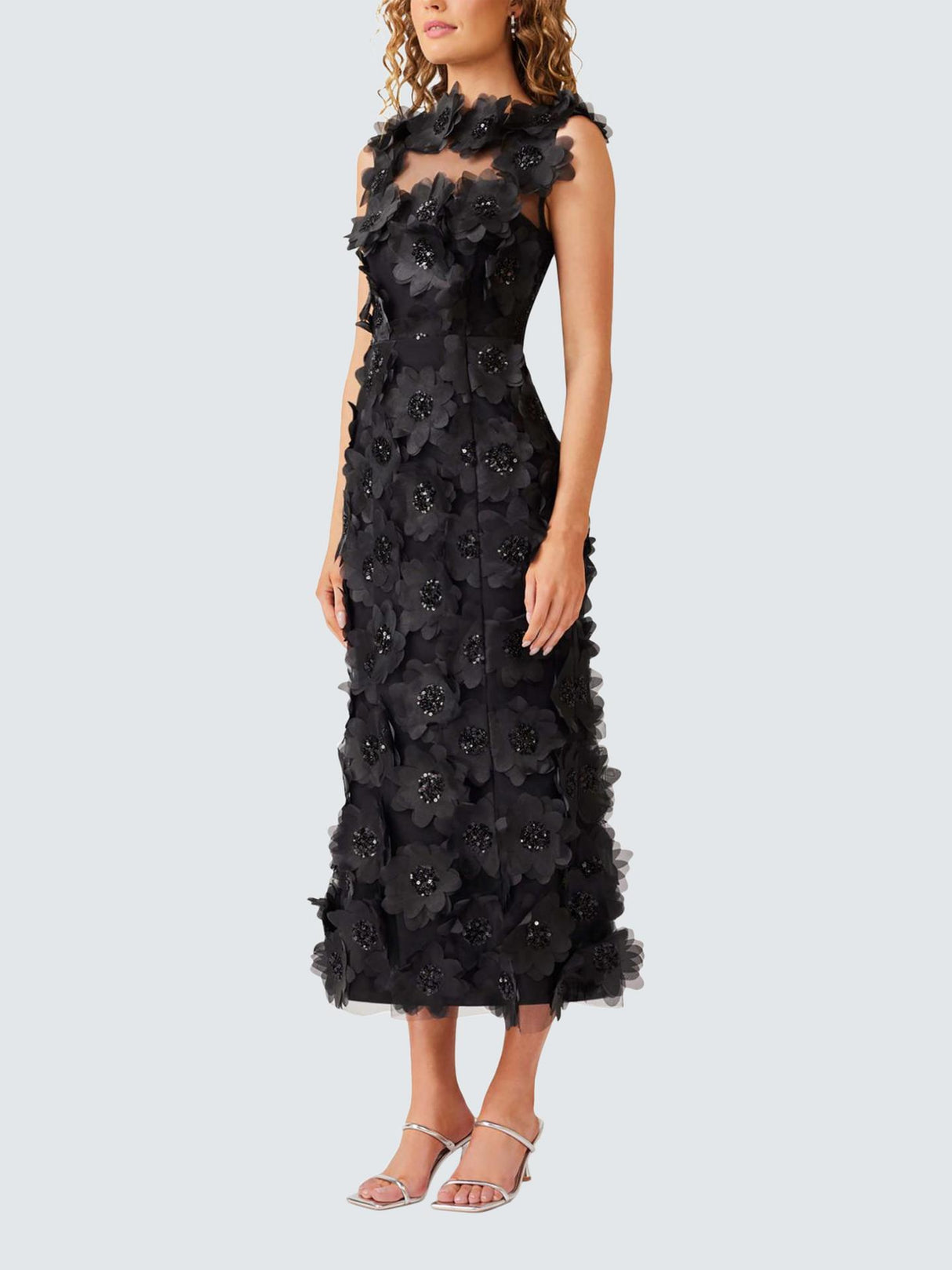 Elliatt Womens Cherry Blossom Polyester 3D Flower Dress Black - Size Medium