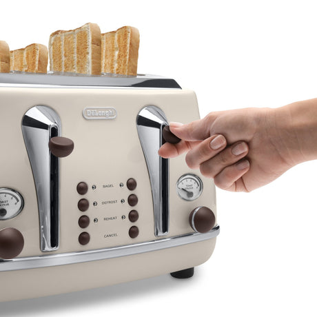 De'Longhi CTOV4003BG Vintage Icona 4-Slice Toaster 1800W - Cream