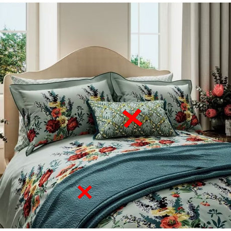 V&A Botanical Harmony Cotton Duvet Cover Set - Blue Teal -  Super King